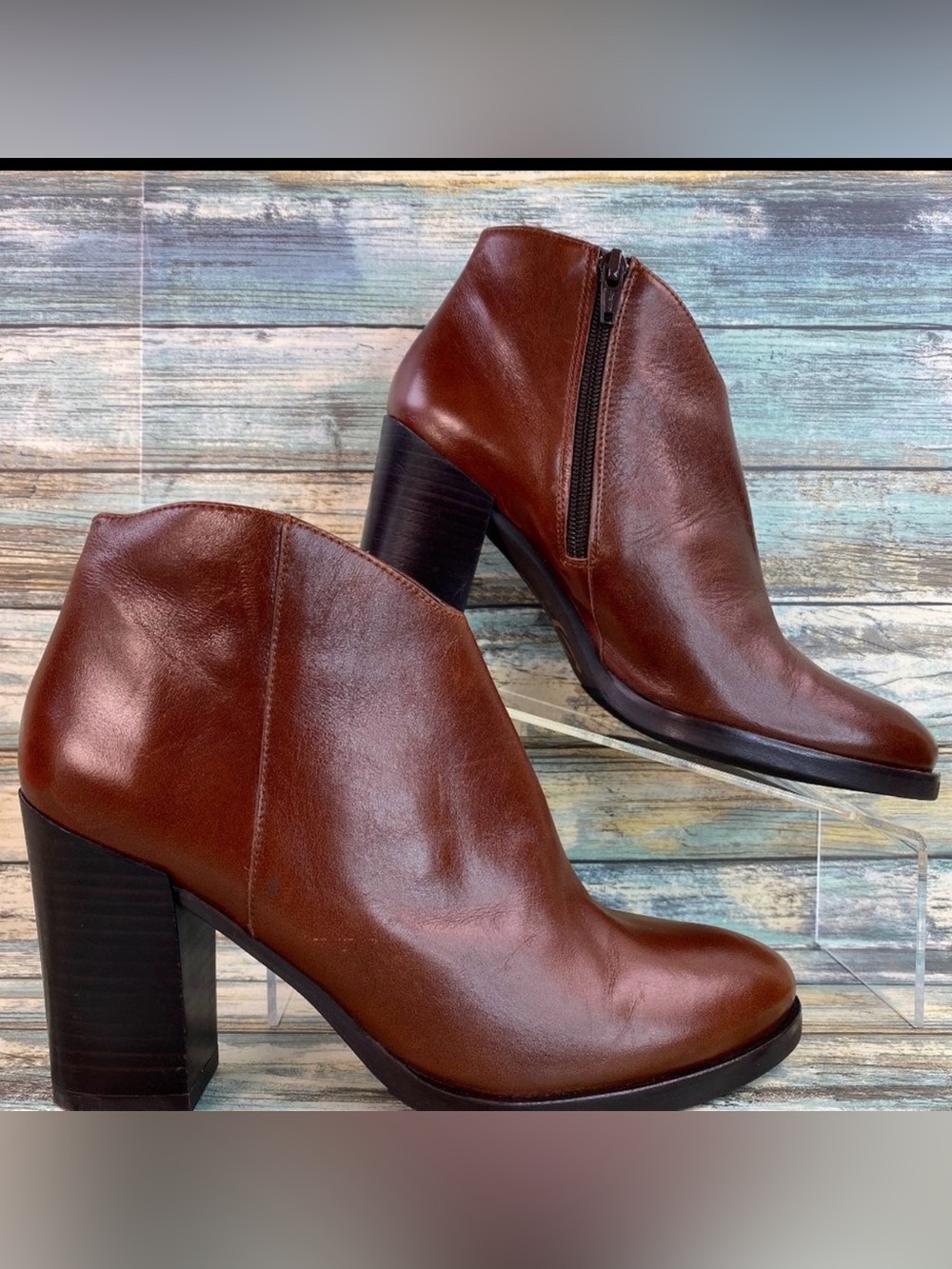 Kanna Womens Brown Leather Ankle Boot Size 5.5-6M Zip Up Block Heel Booties